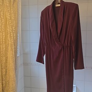 Burgundy/plum silk mock wrap dress